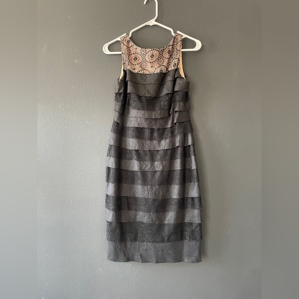 London Times Sleeveless Sheath Ruffle Dress